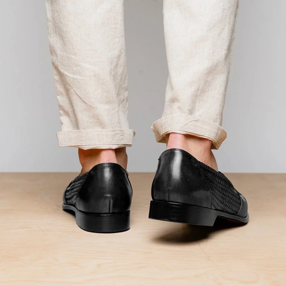 Zelli Italia Nicola Black Woven Calfskin Penny Loafers Handmade Italy Men 10.5M - Picture 5 of 14